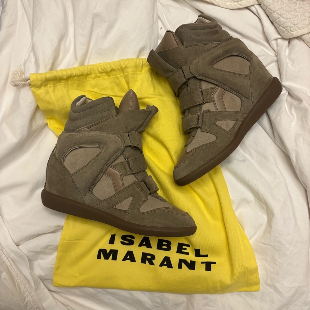 Isabel Marant Taupe Suede Bekett Wedge Sneakers